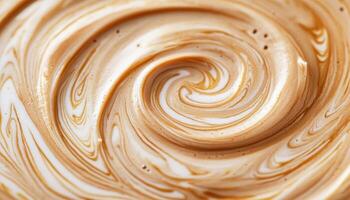 Swirling condensed milk in coffee kitchen artistic shot soft lighting close-up beverage art photo