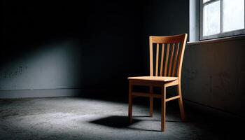 Lonely chair in dark room with faint window light interior design minimalism photo