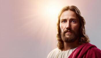 Jesus surrounded by radiant sunlight spiritual revelation ethereal glow heavenly light photo