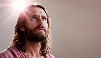 Jesus surrounded by radiant sunlight spiritual environment soft glow inspirational view photo