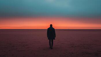 Solitary walk on a beach at sunset empty horizon peaceful landscape tranquil view photo