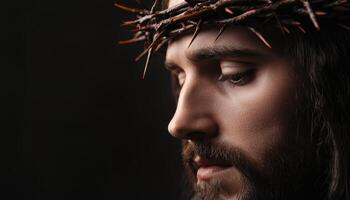 Jesus glowing in sunlight with crown of thorns minimalist art spiritual reflection photo