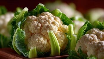 Macro view of cauliflower florets nature scene food photography vibrant greens soft textures photo