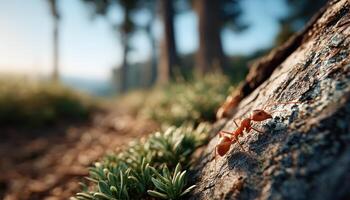 Ants working together on bark at dawn nature photography peaceful forest scene photo