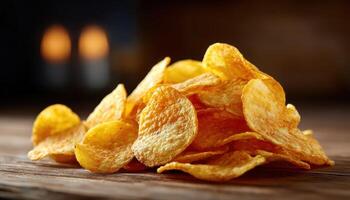 Crispy potato chips under warm sunlight gourmet food photography natural environment closeup view photo