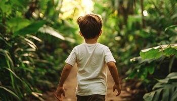 Young indigenous boy running through jungle nature lifestyle adventure outdoor photo