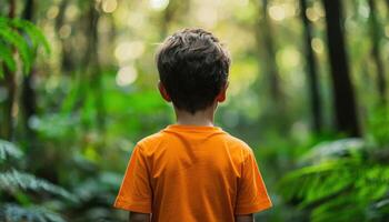 Indigenous child playing in sun-dappled forest clearing nature outdoor calm childhood photo