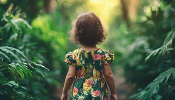 Indigenous child playing in sun-dappled forest clearing nature lifestyle outdoor close-up photo