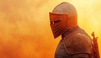 Medieval fighter profile in sunlight historical setting digital art dramatic environment photo