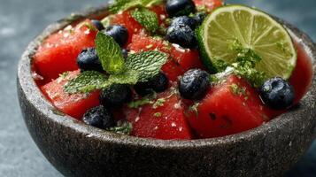 Refreshing Watermelon and Blueberry Salad with Mint and Lime photo