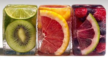Frozen Fruit Ice Cubes with Citrus and Berries photo