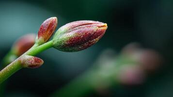 Red Flower Bud with Dew Drops Close Up photo