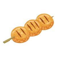 Grilled fish balls on skewer isolated on white background vector