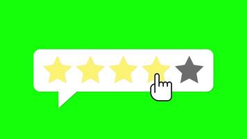Four star rating animated with hand pointer on green screen for feedback or review video