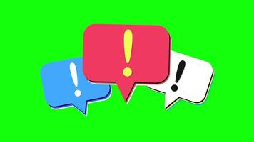 Alert Chat Bubble Animation with Exclamation Marks, Colorful Warning Popups on Green Screen video