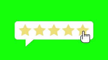 Five star rating animated with hand pointer on green screen for feedback or review video