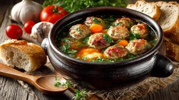 Hearty Meatball Soup with Rustic Bread photo