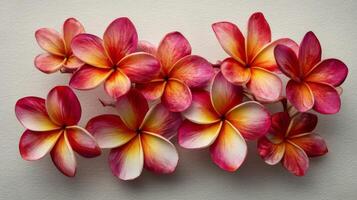 Red Pink Yellow Plumeria Flowers Close Up photo