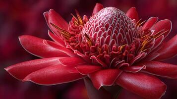 Red Flower Closeup with Water Droplets photo