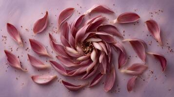 Purple Flower Petals Spiral Design on Mauve Background photo