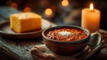 Chili with Cornbread and Candlelight photo