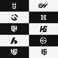 letter Hg or Gh initial minimal alphabet logo set vector