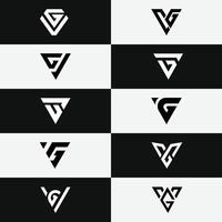 letter Vg or Gv initial triangle alphabet unique logo set vector