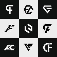 letter Cf or Fc initial abstract alphabet logo set vector