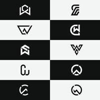 letter cw or wc initial monogram abstract logo design set vector