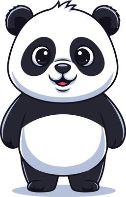 A cartoon panda bear standing with his arms crossed