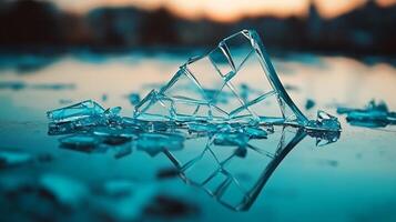 Glimmering Shards of Broken Glass Reflecting Light in Detail photo