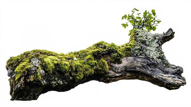 Intricate details of a vibrant green mossy trunk juxtaposed with clean white background photo