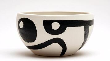 Artistic White Ceramic Bowl Embellished with Striking Black Abstract Motifs for Home photo
