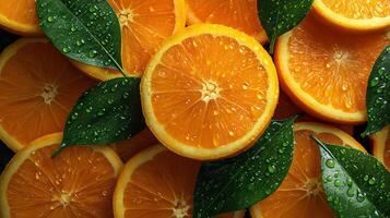 Freshly Cut Circular Orange Slices Arranged Harmoniously on a Clean Background photo