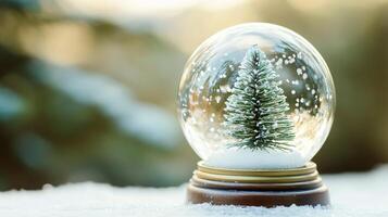 Pristine Snow Globe Featuring a Delicate Miniature Pine Tree Scene photo