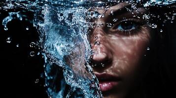 Mesmerizing Woman's Face Surrounded by Dramatic Water Splash photo