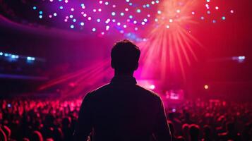 Excited Fans Enjoy a Vibrant Music Performance in a Packed Concert Hall photo