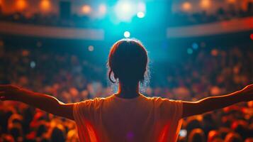 Energetic Crowd Celebrates Live Music with Colorful Lights and Fireworks photo