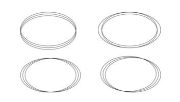 Thin elegant minimalist oval frames set, simple hand drawn linear collection in art deco style for festive or important occasions decor, holiday celebration template vector