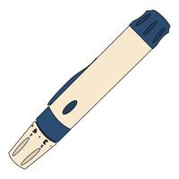 Mechanical lancing device with adjustable depth setting for finger pricking to obtain blood for glucose testing on a white background. Concept of diabetes mellitus, chronic illness, and healthcare. vector