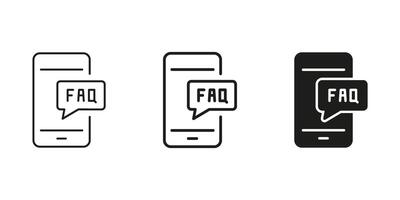 Mobile Faq Speech Bubble Icons Set. Customer Support, Information Access, And Help Center Outline And Silhouette Symbol Collection. Digital Assistance And User Guidance. Isolated Illustration vector