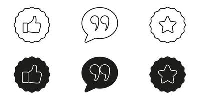 Thumbs Up, Quotation, And Star Badge Icon Set. Social Media Engagement, Feedback, And Rating Symbol Collection. Communication And Quality Representation. Isolated Illustration vector