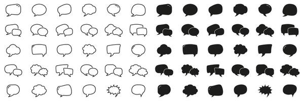 Speech Bubble Line and Solid Icon Set. Collection of Chat, Dialogue, Message Bubbles for Communication, Discussion, and Conversation. Editable Stroke. Isolated Illustration vector