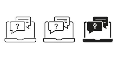 Laptop With Chat Bubbles And Question Mark Icon Set. Online Support, Customer Service, And Inquiry Communication Symbol Collection. Digital Assistance And Help Desk. Isolated Illustration vector