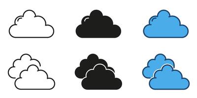 Cloud line and solid icon set. Weather forecast cloud symbol collection. Isolated illustration vector
