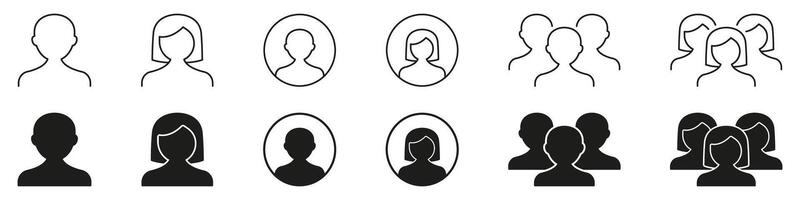 User Profile And Group Icons Set. Personal Identification And Community Outline And Silhouette Symbol Collection. Social Networking And Team Collaboration. Isolated Illustration vector