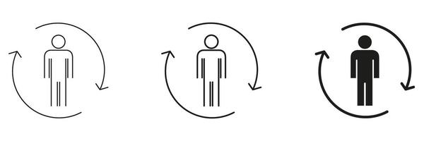 Human Lifecycle And Transformation Icon Set. Personal Growth, Development, And Change Outline And Silhouette Symbol Collection. Evolution And Progress. Isolated Illustration vector