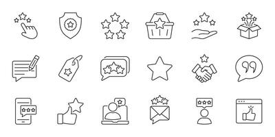Customer Feedback And Rating Line Icon Set. E-Commerce And Service Evaluation. User Reviews, Satisfaction, Quality Assurance Outline Symbol Collection. Editable Stroke. Isolated Illustration vector