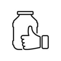 Jar With Thumbs Up Line Icon. Quality Assurance, Product Approval, And Customer Satisfaction Outline Symbol. Positive Feedback And Endorsement. Editable Stroke. Isolated Illustration vector