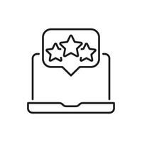 Laptop With Star Rating Icon. Online Review, Feedback, And Customer Satisfaction Outline Symbol. Digital Evaluation And Quality Assessment. Editable Stroke. Isolated Illustration vector